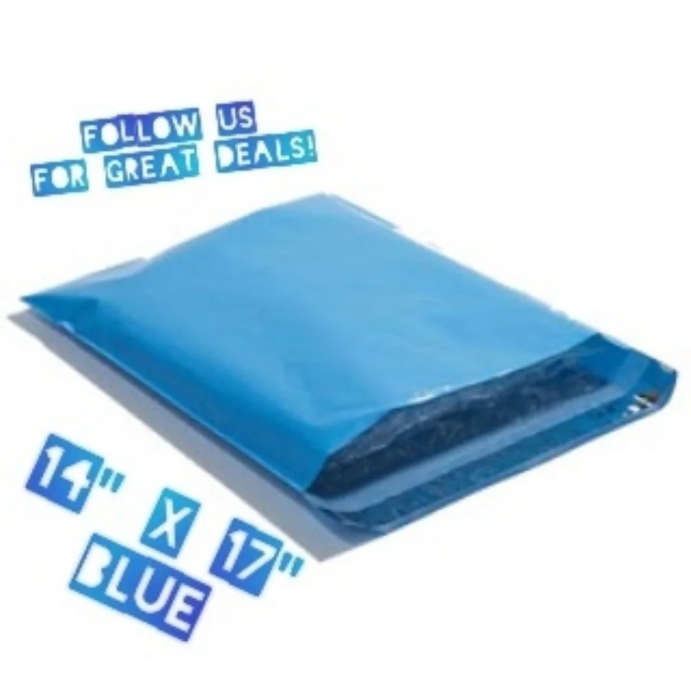 100 Blue Poly Mailers 14x17